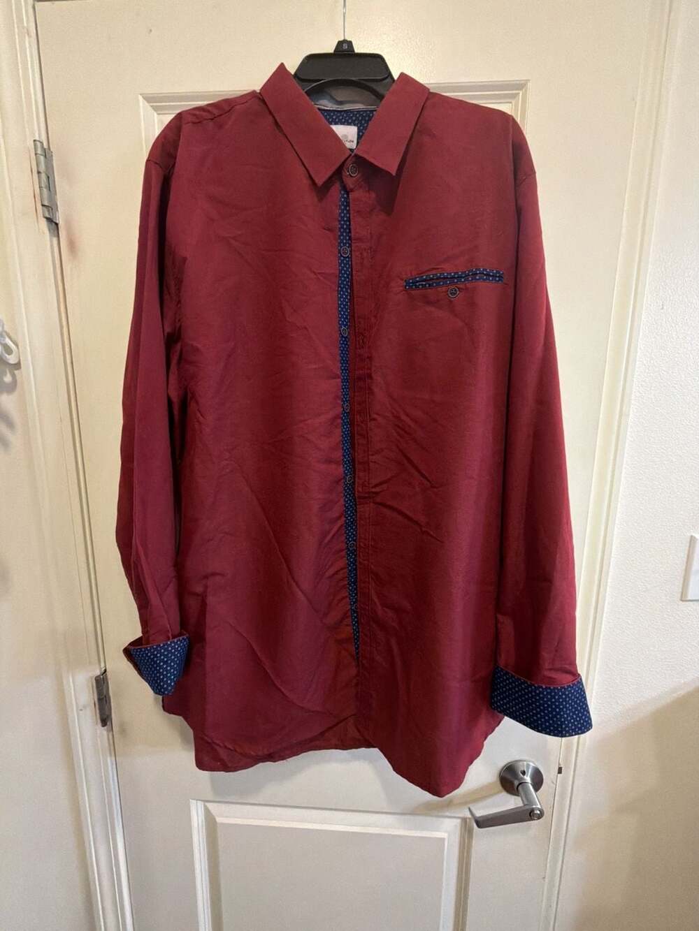 Craft + Flow Burgundy Long Sleeve Button Up Dress Shirt with Patterned Trim
